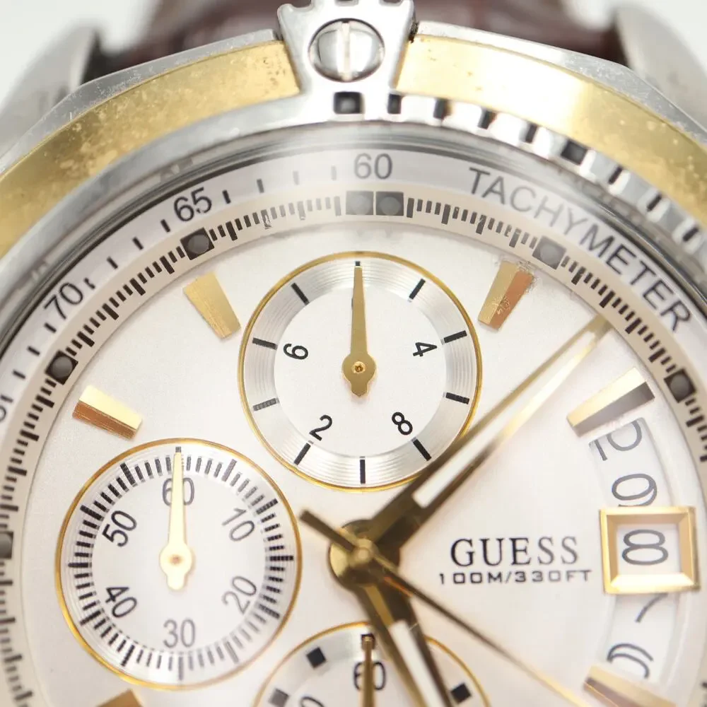 Guess Two Tone Split Second Chronograph 46mm Watch Brown Leather w New Battery - Picture 6 of 16